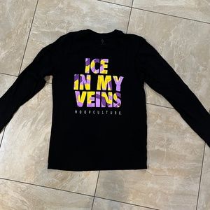 Black NBA Lakers Ice In My Veins Hoop Culture Long Sleeve Tee Shirt Small